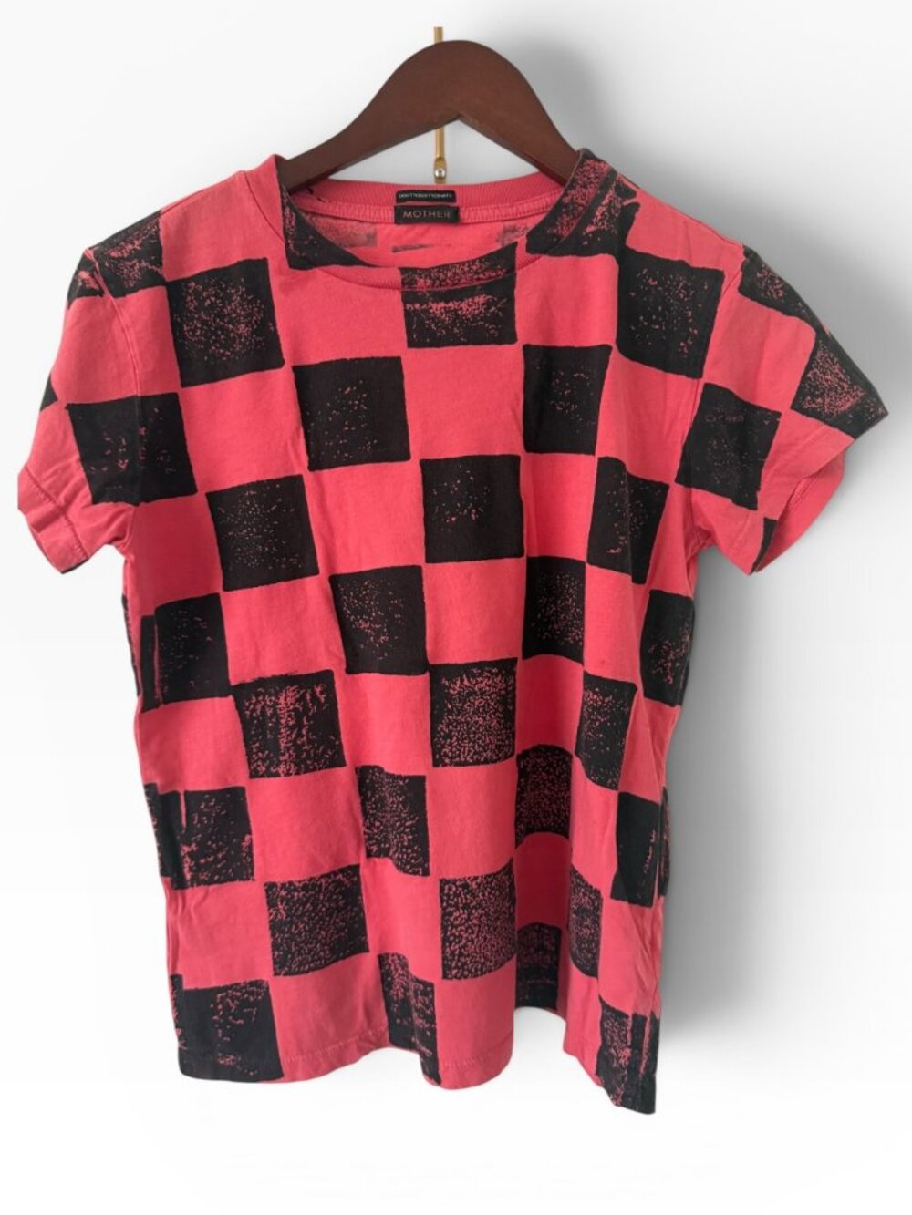 MOTHER The Goodie Goodie Tee- Misfit- Red/Black Checkerboard- S